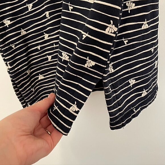 T BY TALBOTS Long Sleeve Mixed Print Dress Navy Blue Cream Striped Floral Cotton - Picture 6 of 11